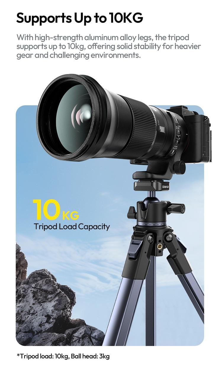 ULANZI Ombra Lightweight Travel Tripod, 59" Professional 5 Section Aluminum Camera Tripod with Claw Super Quick Release Design, for Canon Nikon Sony Cameras DSLR iPhone, Max Load 17lb