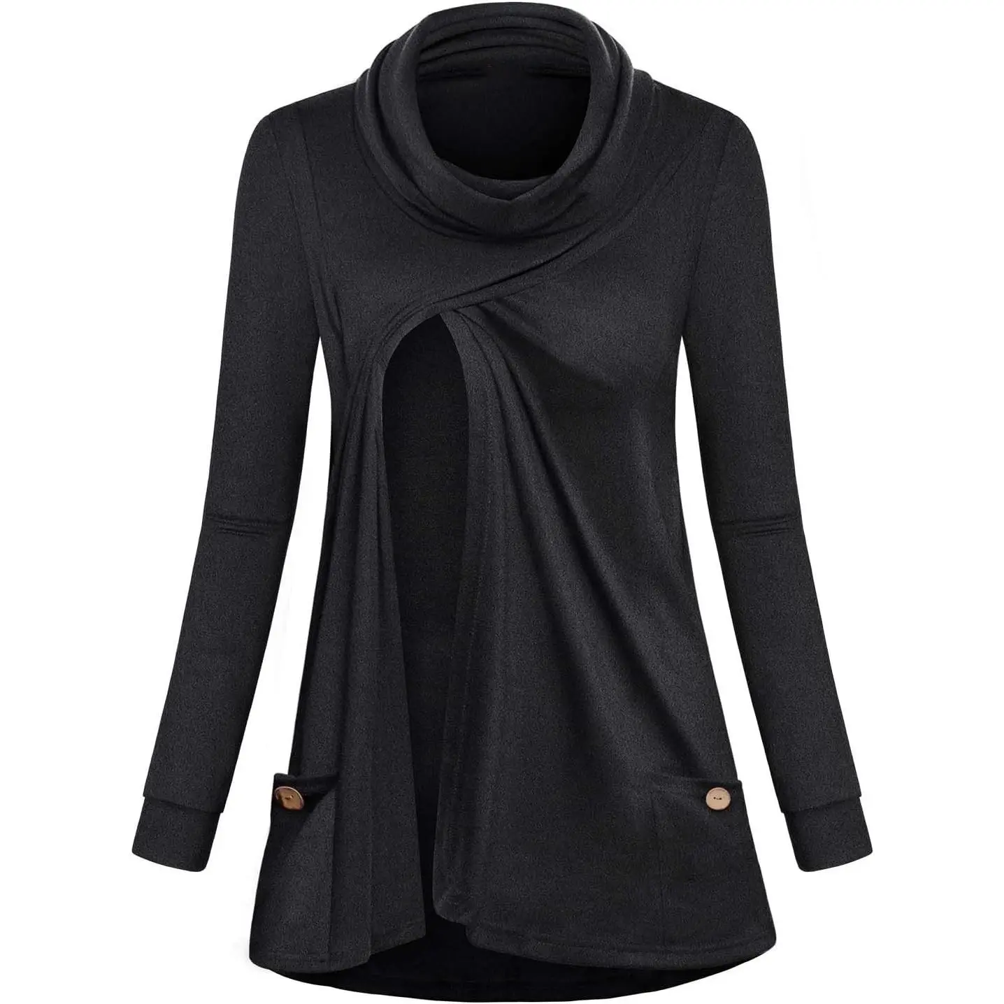 Maternity Warm Cowl Neck Nursing Sweatshirt Breastfeeding Tunic Tops