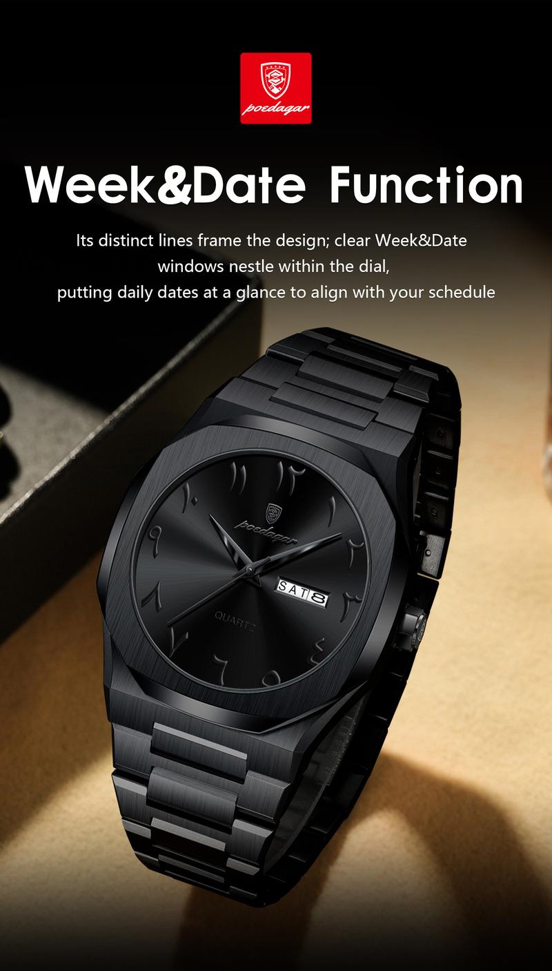 Poedagar men's military watch, waterproof luxury watch, weekly calendar men's watch, quartz stainless steel men's fashion watch, Modern Trendy Watch