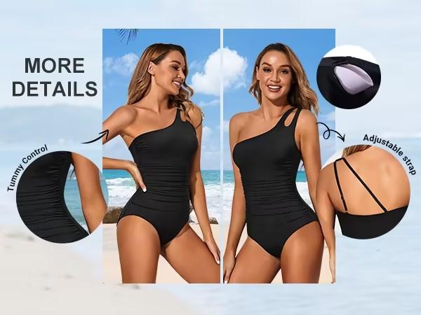 Holipick One Shoulder One Piece Swimsuit for Women Comfortable Tummy Control Bathing Suits Modest Full Coverage Keyhole Swimwear Beach Swimming Clothing