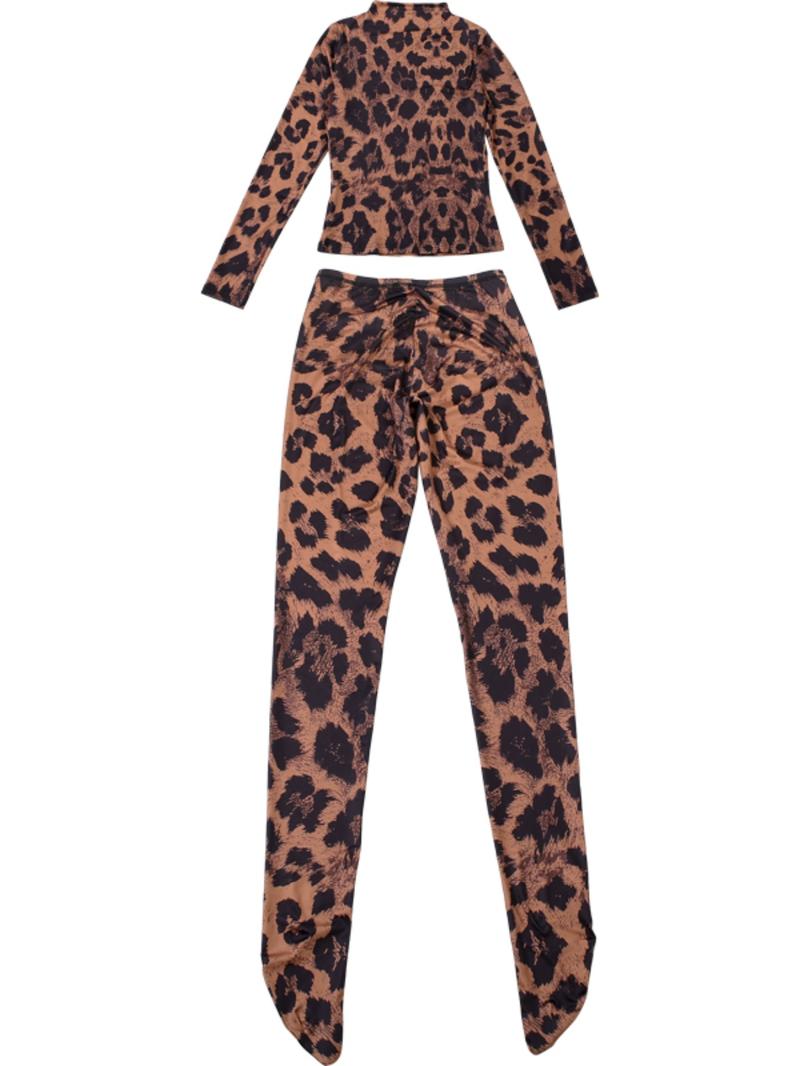 Elegant Fall Winter New Creative Streetwear Digital Print Long Sleeve Tight Top Slim Fit Pants Set, Women's Fashion