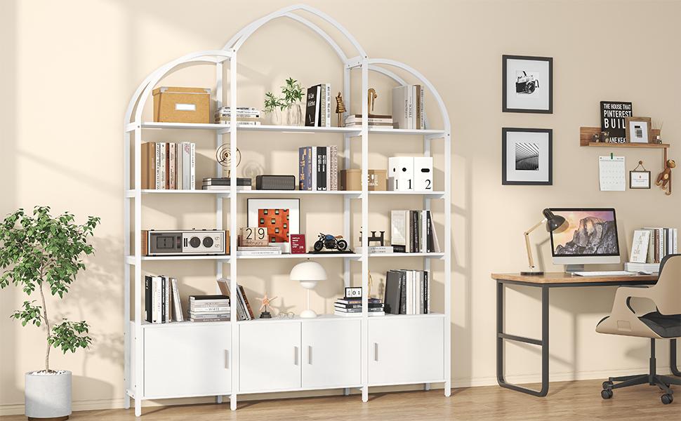 Arched Bookshelves and Bookcases: Triple Wide 5-Tier Large Open Bookshelf, Etagere Bookcase with Display Shelf for Home Office Arched Bookshelves and Bookcases: Triple Wide 5-Tier Large Open Bookshelf, Etagere Bookcase with Display Shelf for Home Office