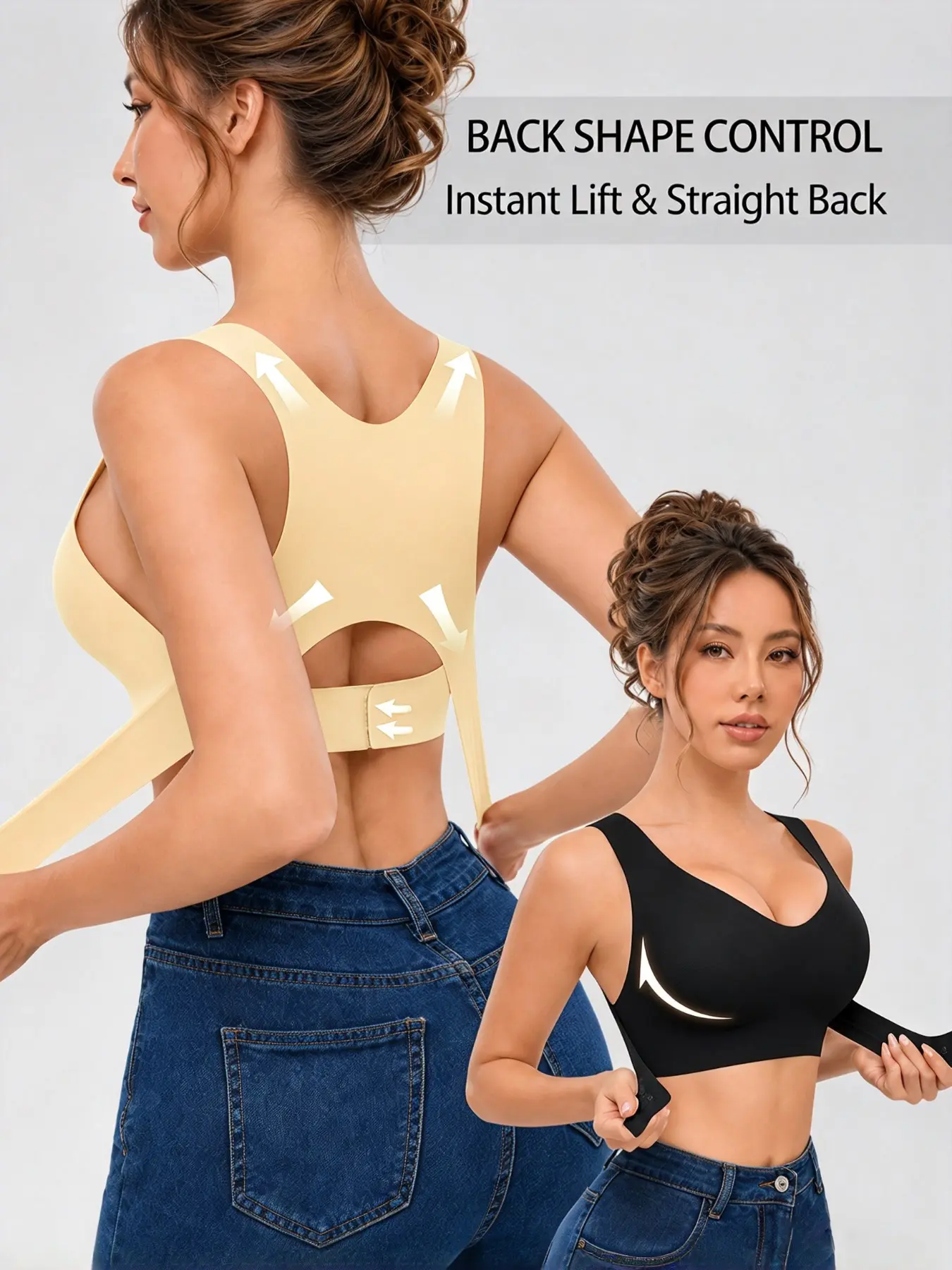 2-Pack Women's Wireless Bralettes, Back Cross Support Anti-Posture Design, Detachable Pads, High Stretch Seamless Lingerie, Fit