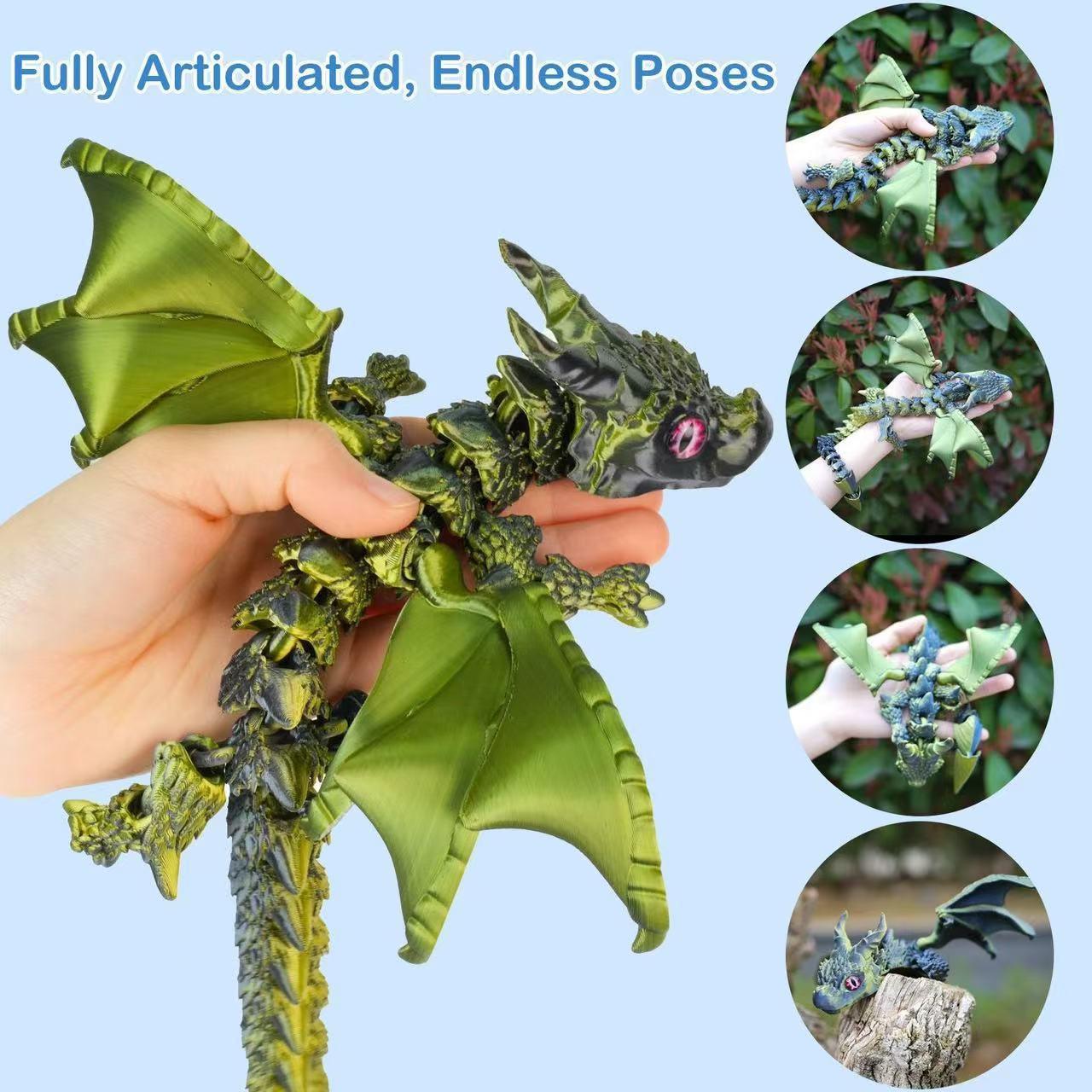 3D Printed Double-Horned Winged Dragon Figurine, Flexible Fully Articulated Multi-Joint Movable Model with Iridescent Gradient Finish, Room Decor, Household Items Decor, Sports & Outdoor Protective Gear Styling Accessory