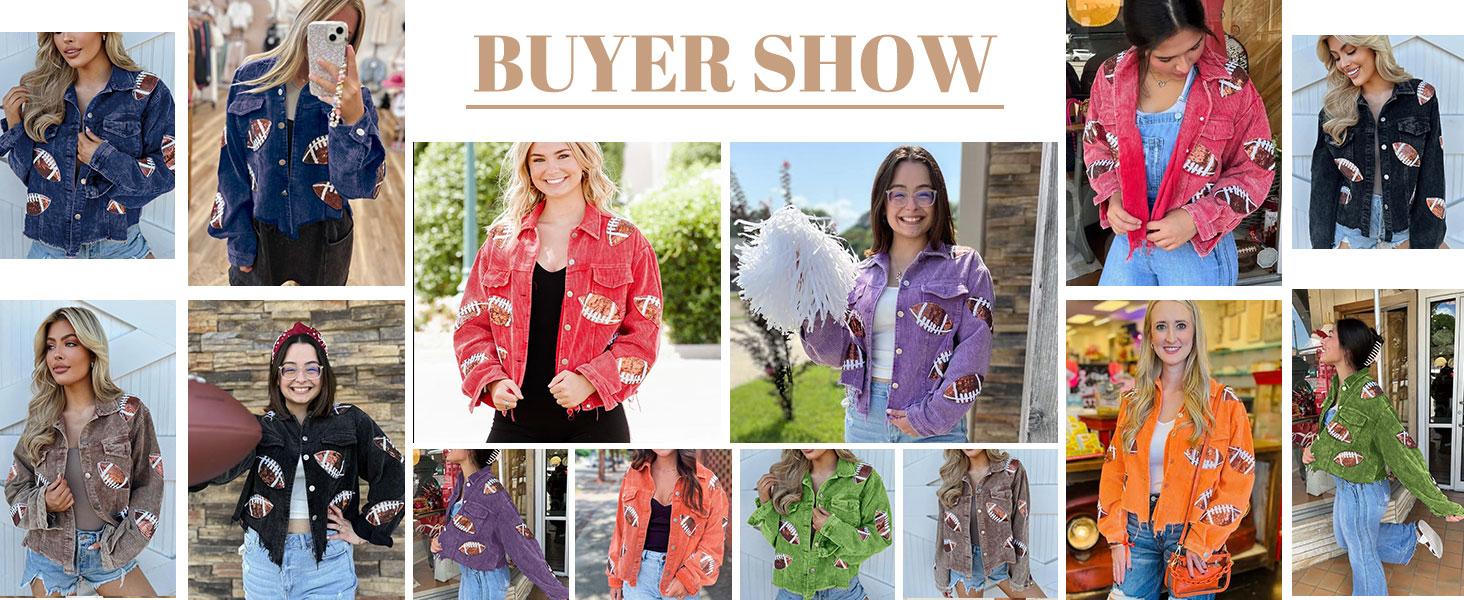 Ommig Womens Game Day Corduroy Sequin Football Cropped Jacket Rugby Oversized Lapel Button Down Shirt Shacket Coat Ommig Womens Game Day Corduroy Sequin Football Cropped Jacket Rugby Oversized Lapel Button Down Shirt Shacket Coat