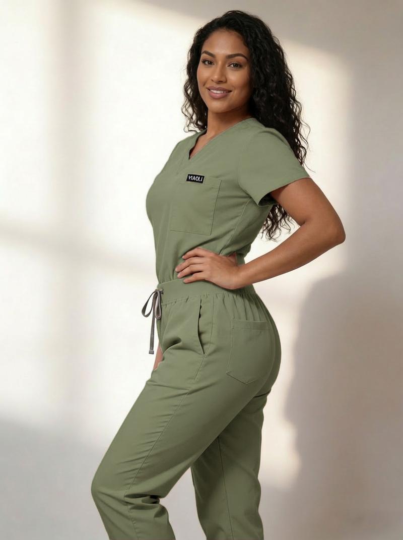 Women's Medical Scrubs Set, Anti-Pilling Breathable Multi-Pocket Top and Side Zip Joggers Pants, Hospital Clinic Spa Use Women's Medical Scrubs Set, Anti-Pilling Breathable Multi-Pocket Top and Side Zip Joggers Pants, Hospital Clinic Spa Use