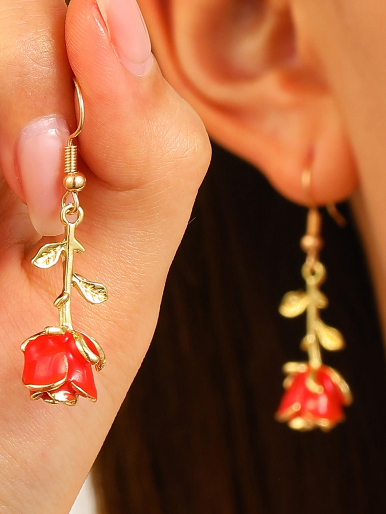 Vintage Rose Flower Earrings, Simple Fashion Ear Studs, European and American Style, Trendy Floral Jewelry, Elegant Accessory