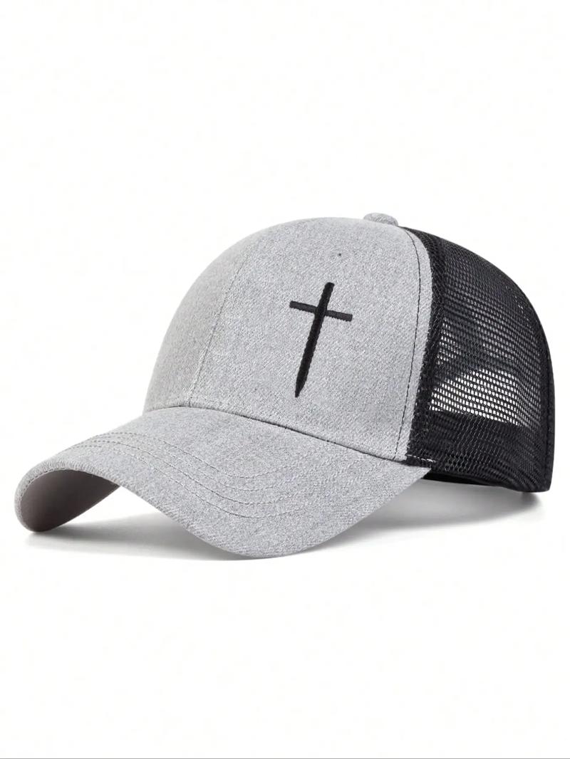 Unisex Street Trend Cross Embroidered Baseball Cap, 1 Piece Casual Trendy Baseball Hat, Adjustable Mesh Design Accessories for Daily Use