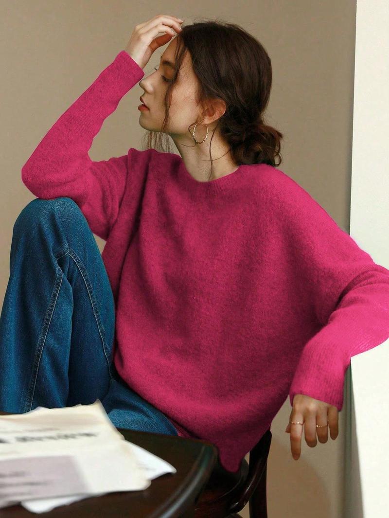 Women's Fall Winter Casual Loose-Fit Mock Neck Sweater, Elegant Solid Color Knitted Pullover, Comfortable Medium-Weight knit Women's Fall Winter Casual Loose-Fit Mock Neck Sweater, Elegant Solid Color Knitted Pullover, Comfortable Medium-Weight knit