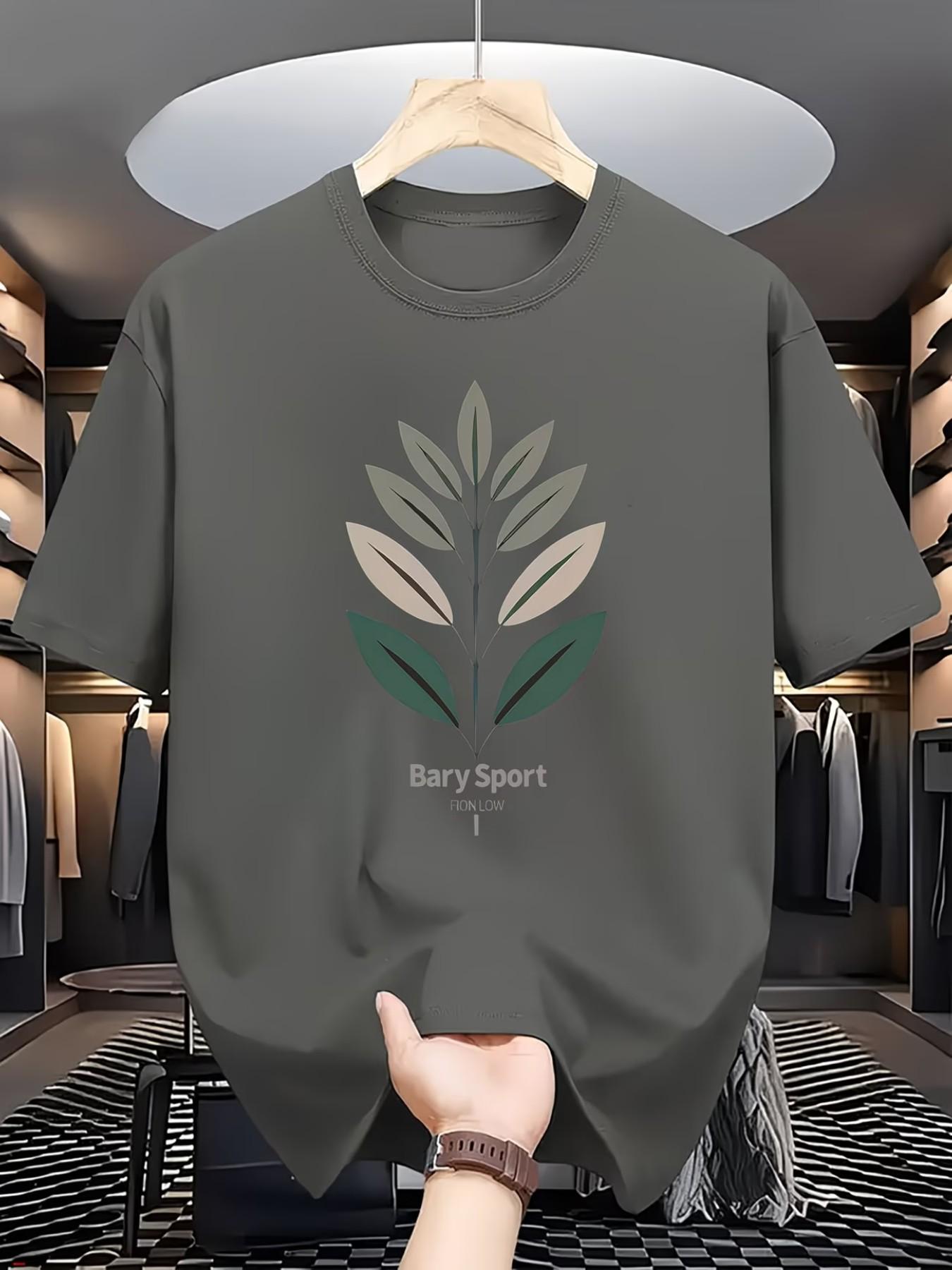 Men's Summer Casual Leaf Letter Pattern High-Quality Fitted Fashion T-Shirt, Perfect for Summer, Essential for All Seasons
