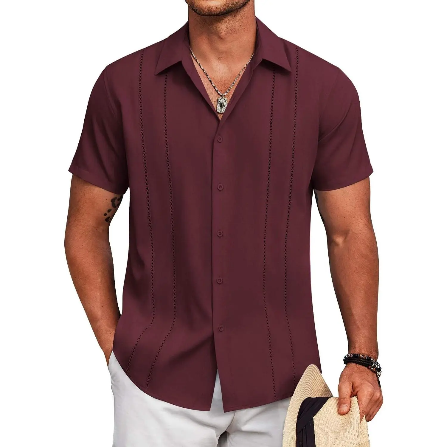 Men's Cuban Guayabera Short Sleeve Button-Down Shirt for Summer Beach VacationGift