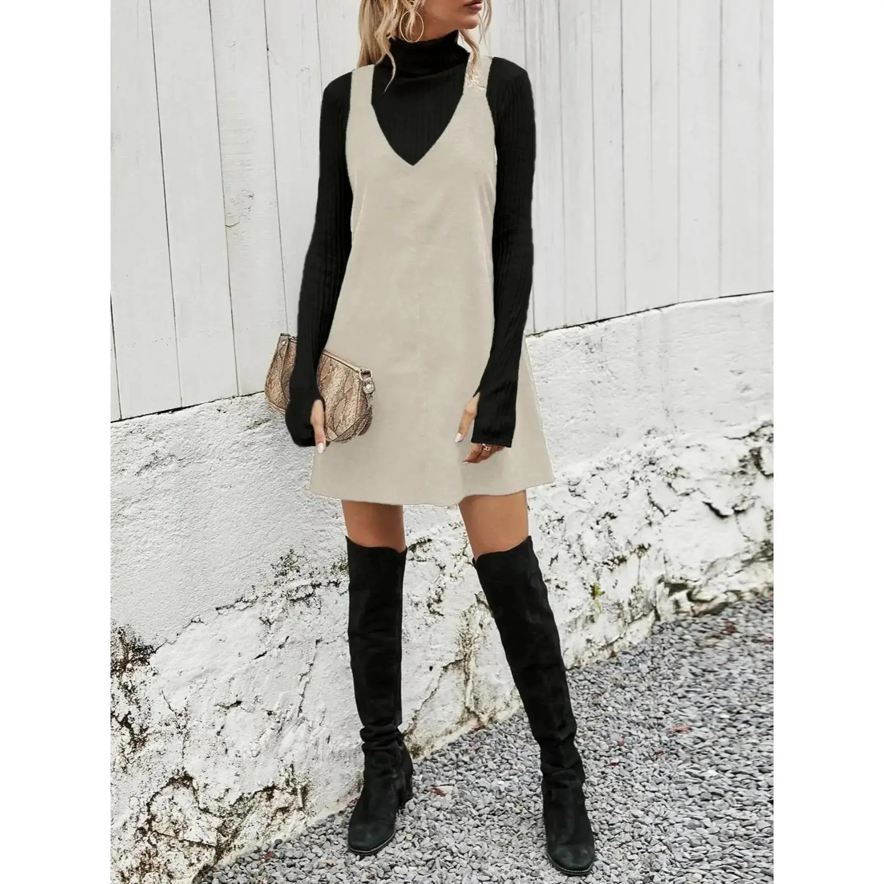 Women's Solid Color Corduroy Fabric Soft Breathable Fitted Vest Dress without Sweater, Aesthetic Basic Casual Sleeveless Straps Short Dress for Daily Wear, Ladies Clothes Womenswear for All Seasons