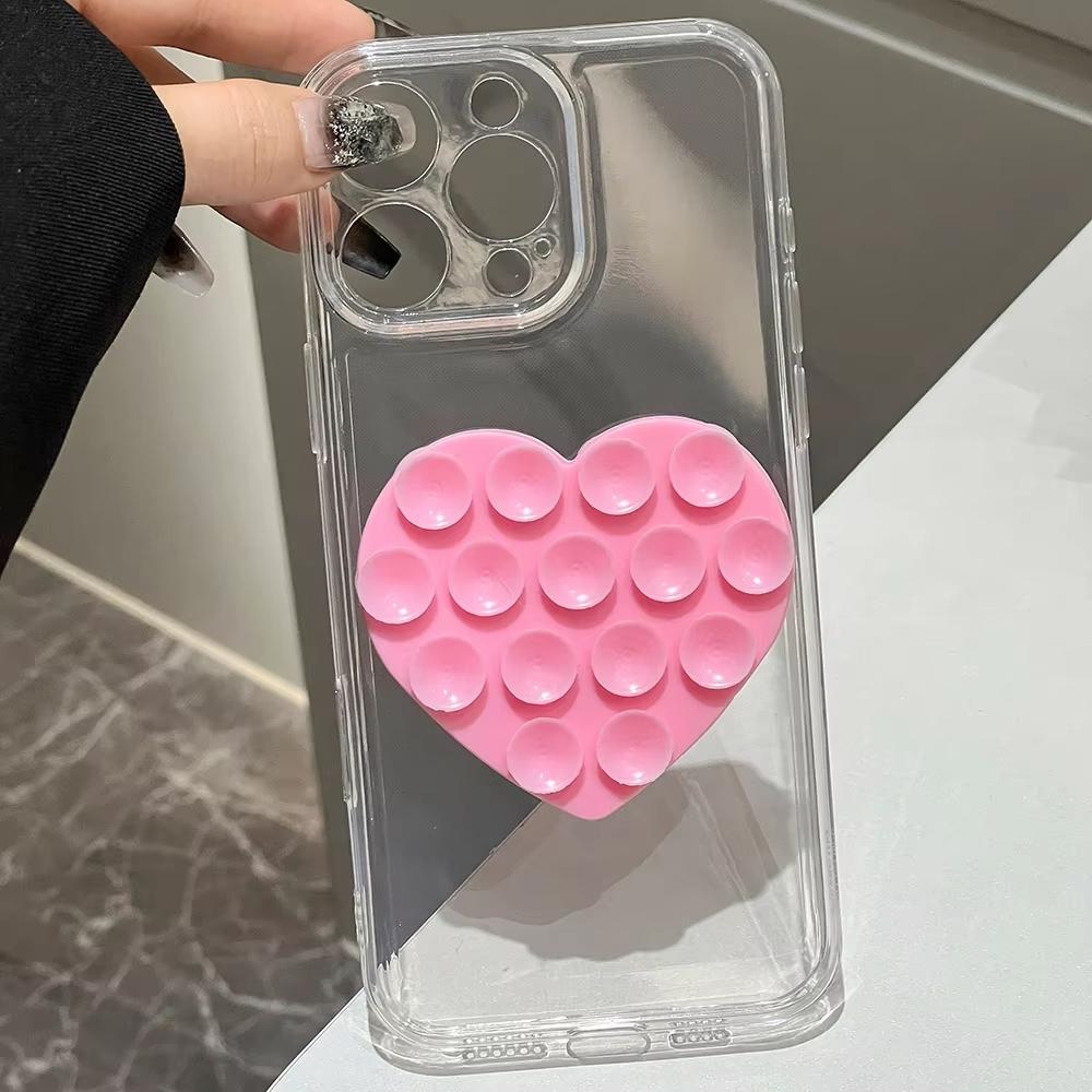 Heart-Shaped Silicone Suction Cup Holder - No-Drill Strong Adhesive Multi-Color Phone Stand for Home, Desk, Bathroom, Kitchen - Hands-Free Viewing & Video Calls, Decorative Accessory, Playful Design, Robust Construction, Durable Suction Cups, Bathroom