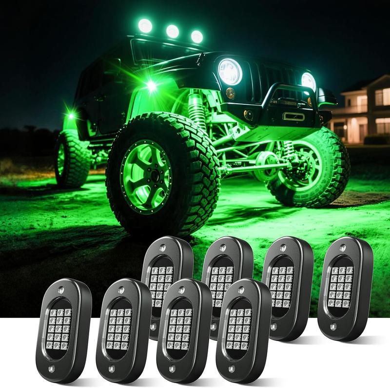 High-Quality RGB Car Rock Lights Underglow Pods (4/6/8/10/12/14) with Bluetooth-Compatible App Control, Multi-Color Neon Music Mode, IP68 Waterproof, Fit for Truck, ATV, UTV, RZR and SUV, Men's Car Lighting Gift