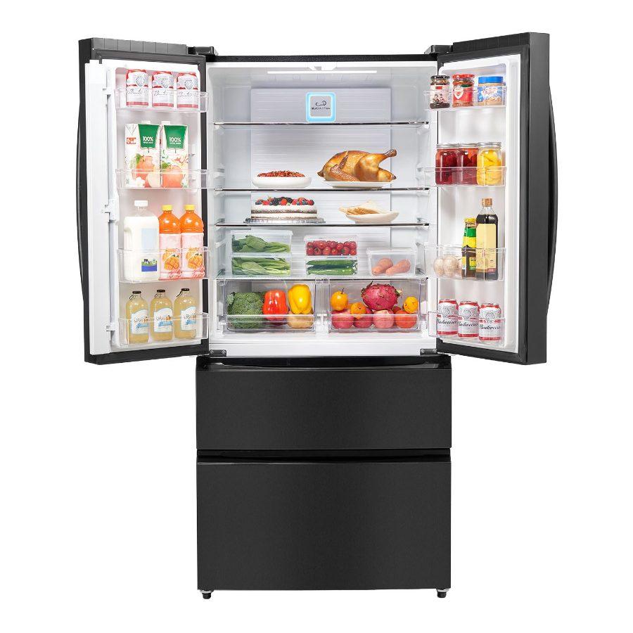 VEVOR Full-Sized French Door Refrigerator, 18.9 Cu. Ft. Counter Depth No Frost Freezer-On-Bottom Fridge, LED Display, 4 Casters, Black for Home Use