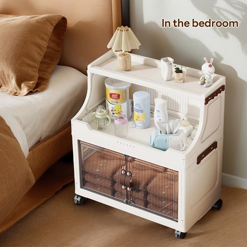 Multi-Layer Home Storage Cabinet, 36cm*25cm/46cm*28cm, Eco-Friendly Plastic, Double Door, Wheels, Durable, Aesthetic, Organize Toys & Food