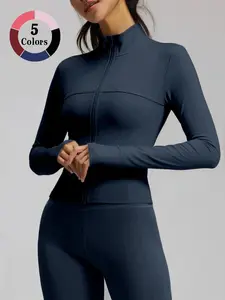 Pure color sport jacket for women, gym wear, slimming fitness jacket, yoga jacket for fitness, Pilates and outdoor sports jacket, fashionable, slimming and versatile jacket, suitable for all seasons.