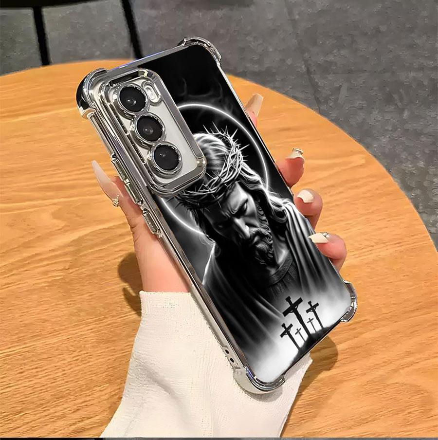 Jesus Clear Protective Four Comers Air Cushion Anti-drop CellPhone Case Clear BracketPhone Case For SAMSUNG GALAXY S22 S23 S24 FE ULTRA PLUS Four Corners Cases #SMYS7