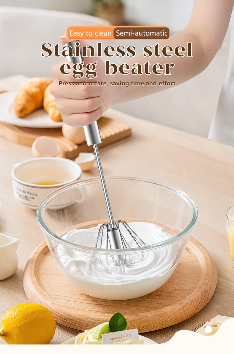 Stainless Steel Hand-Push Rotary Whisk A hand mixer stirrer for cooking, perfect for blending, whisking, beating, and stirring tasks.
