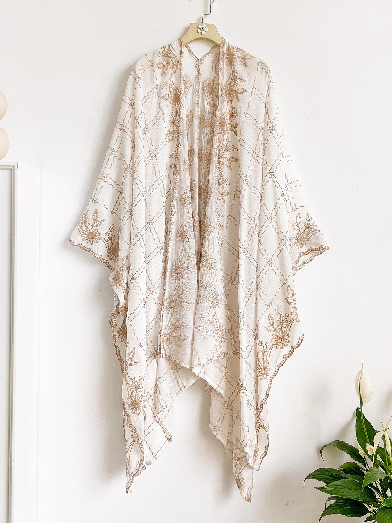 Boho Ocean Embroidered Split Scarf, Loose Fit Elegant All-Season Style, Perfect for Beach Vacations, Commuting and Dates
