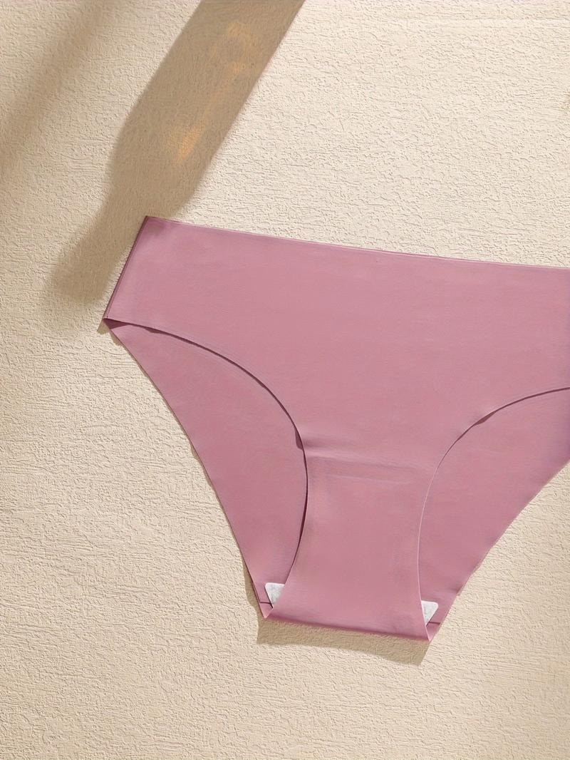 Women's 5pcs Solid Seamless Panty, Breathable Comfortable Knicker for Daily Wear, Soft Underwear for All Seasons, Soft Fit Panty