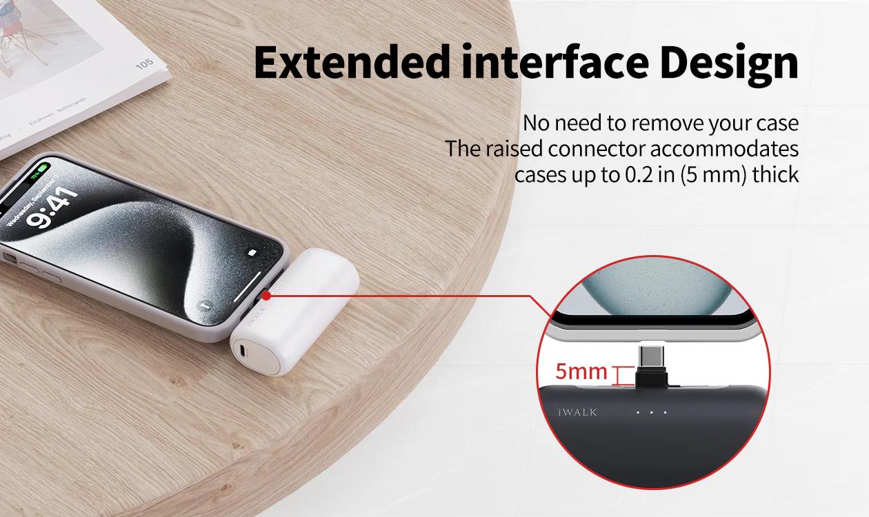 iWALK 5000mAh 2-in-1 Connector Portable Charger LinkPod Switch Power Bank for iPhone & Android Devices Travel Gadgets USB Battery Operated Compact Design Fast Charging