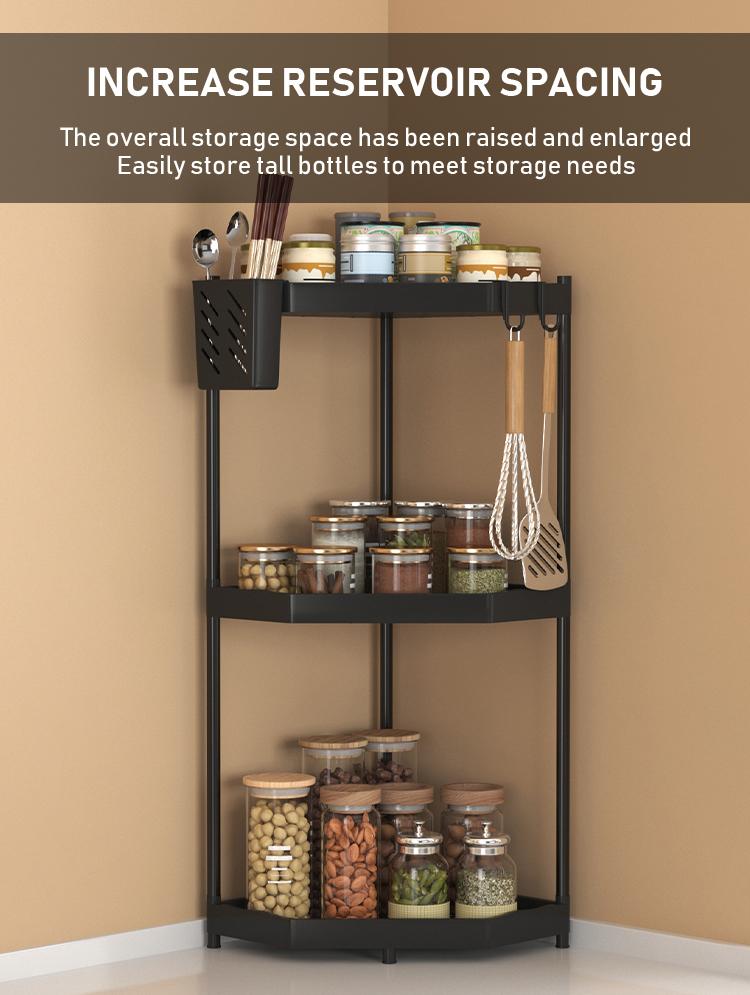 Kitchen Storage Rack, Space-Saving Corner Shelf, 2/3 Layer Standing Organizer, Ideal for Kitchen Utensils & Spices, Durable Design, Home Organizer Hook