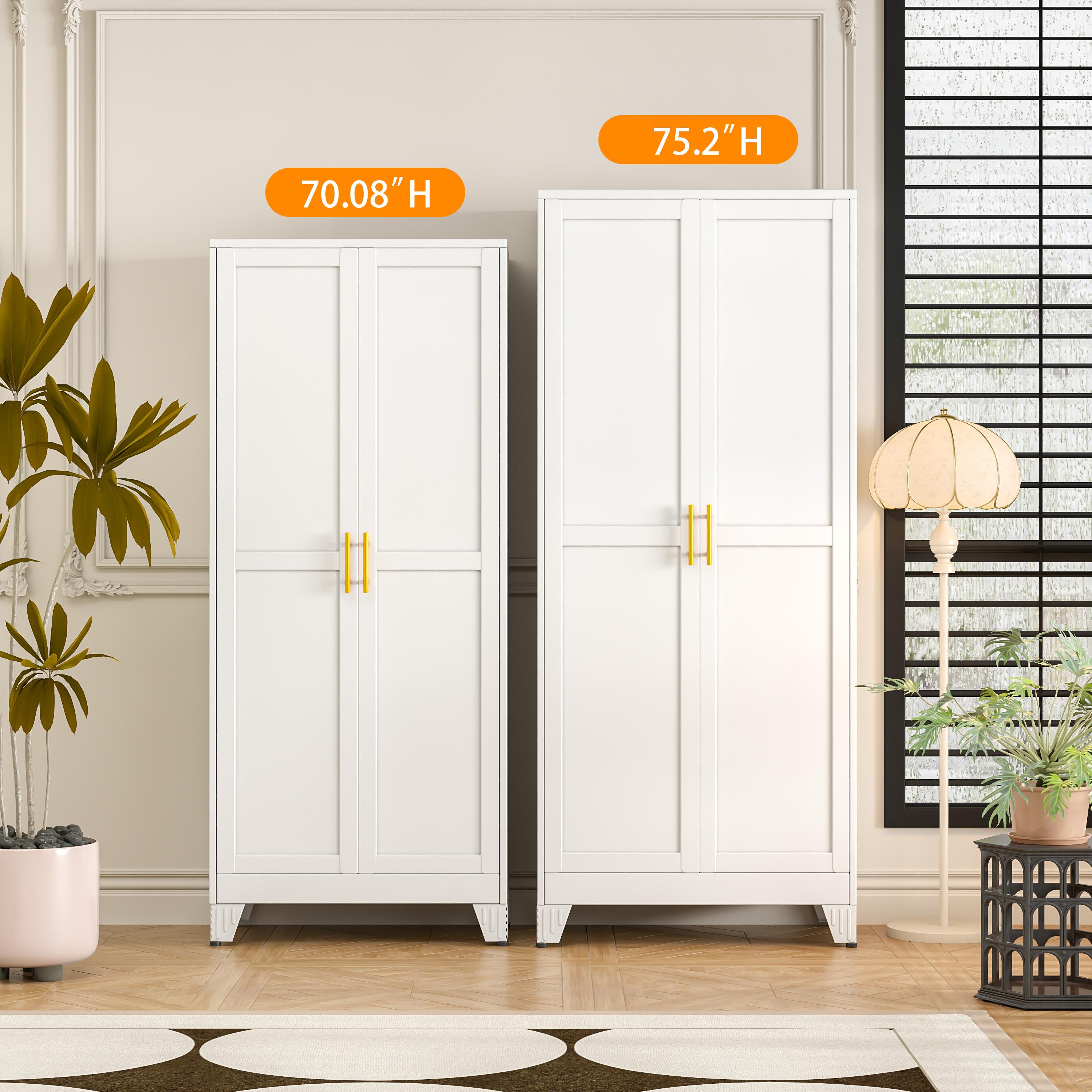 Metal Pantry Cabinet with 2 Doors and Adjustable Shelves Available in four sizes: 47"61" 71" 75" Kitchen Storage Cabinet with Gold Handles - Versatile Storage for Kitchen, Bathroom, Dining Room, Utility Room Metal Pantry Cabinet with 2 Doors and Adjustable Shelves Available in four sizes: 47"61" 71" 75" Kitchen Storage Cabinet with Gold Handles - Versatile Storage for Kitchen, Bathroom, Dining Room, Utility Room