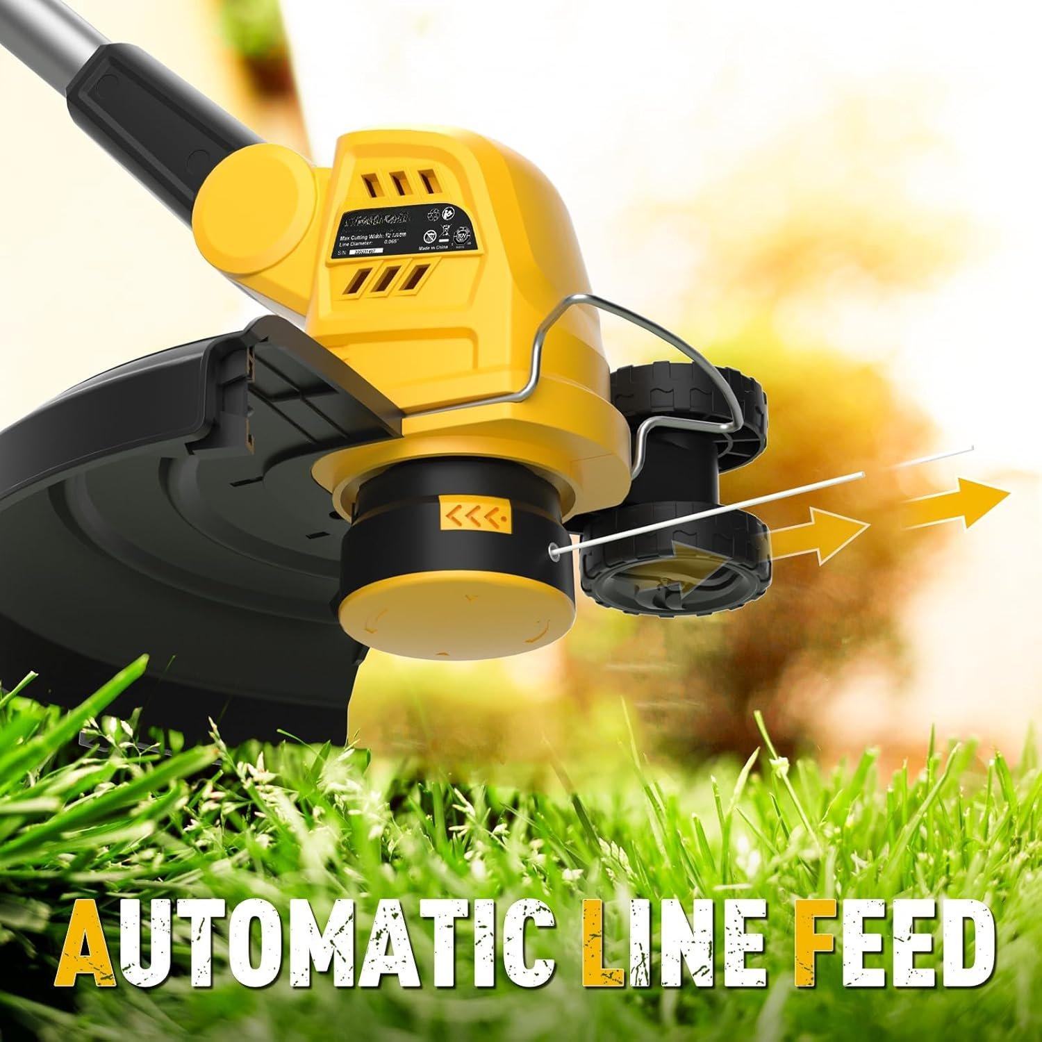 12 Inch 20V Cordless String Trimmer and Edger, 2-in-1 Weed Wacker Lawn Edger with 2x2.0Ah  and Charger,   Grass  with Auto Line Feed and 8 count Line for Yard, Garden