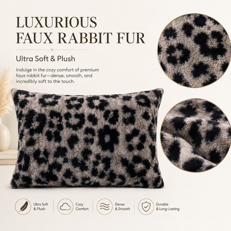 Luxury Faux Rabbit Fur Pillowcase, Leopard/Tiger/Butterfly Print & Solid Color Decorative Pillow Cover, Ultra Soft Plush Fluffy Cozy Bedding, Queen Size 50 x 75 cm (19.7 x 29.5 in), All-Season Decor for Bedroom, Dorm, Sofa & Guest Room