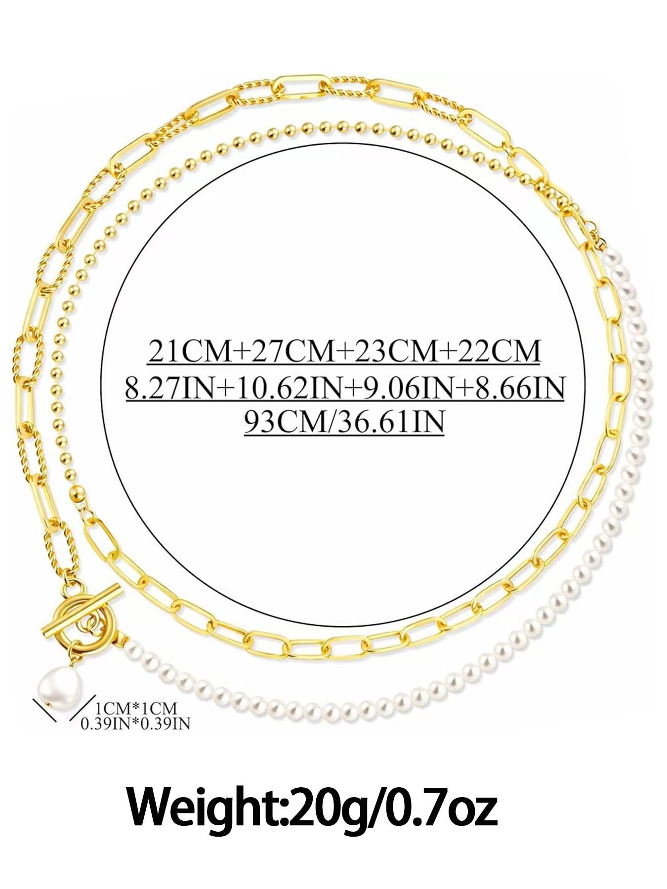 Layered Pearl Chain Necklace for Women, 14K Gold Plated Pearl Link Toggle Clasp Necklace, Dainty Trendy Layered Choker Chunky Jewelry Fashion Gift for Women