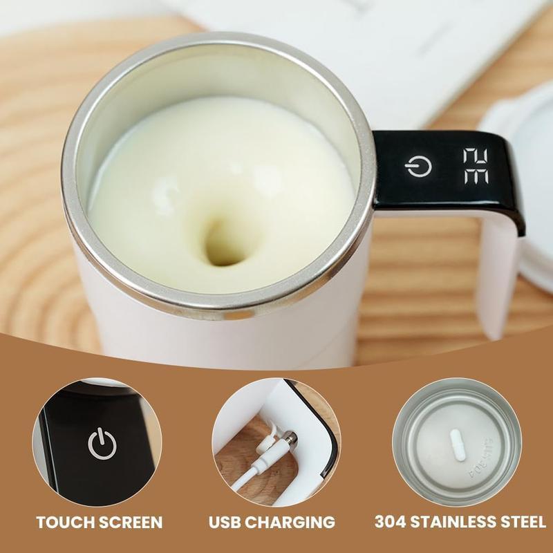 Electric Self-Stirring Coffee Mug – Rechargeable Magnetic Stirring Cup with LCD Thermometer, Auto Mixing for Milk/Cocoa/Protein Shakes, 304 Stainless Steel Double-Wall Insulated, Leak-Proof Travel Mug for Office Kitchen, Smart Gift for Coffee Lovers