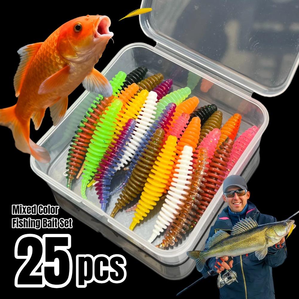 25pcs Mainland Worm Lure Soft Bait Fishing Bait for Carp and Black Bass Artificial Bait 1.81inch/ 2.48inch