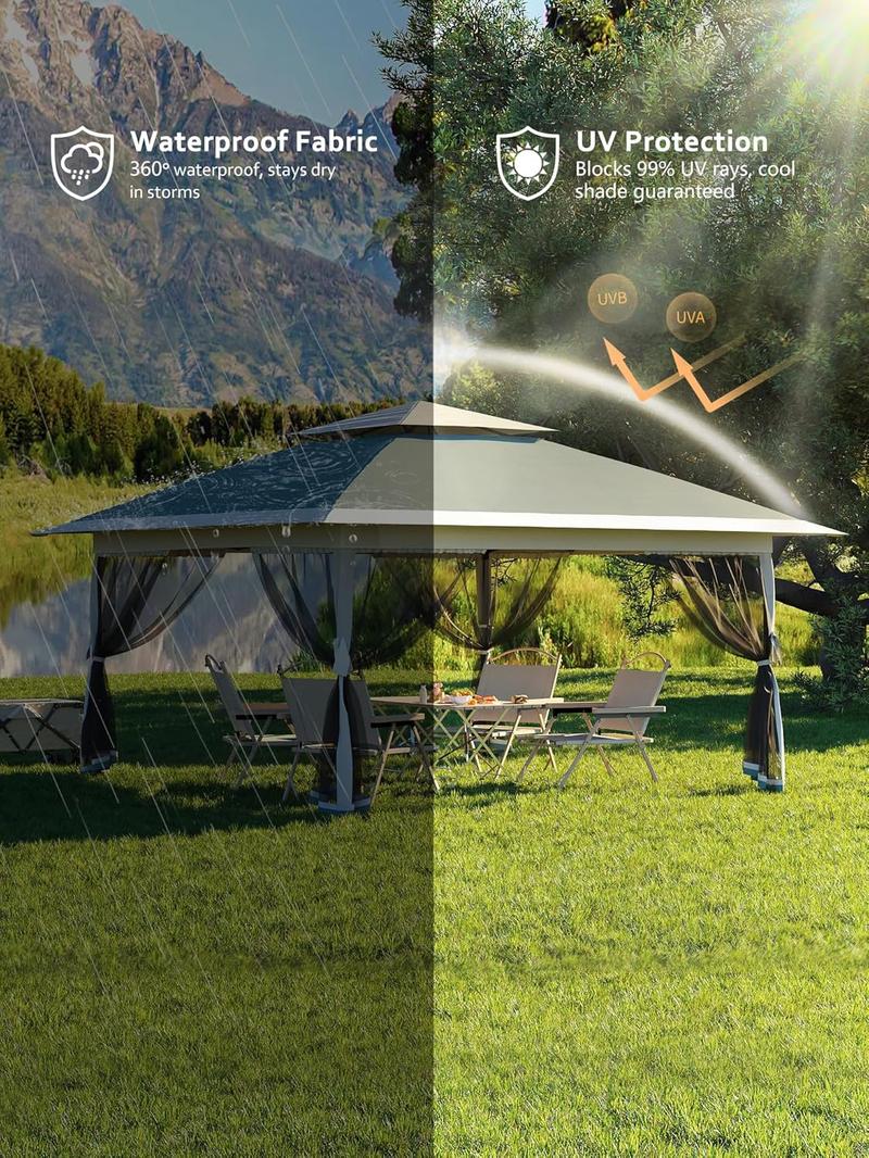 TWISTER.CK 13x13FT Outdoor Patio Gazebo,Outdoor Canopy Tent with Mosquito Netting,Backyard Tent for Party, Wedding, Outdoor Dining, Patio, Backyard(Dark Army Green+Hemp Grey)