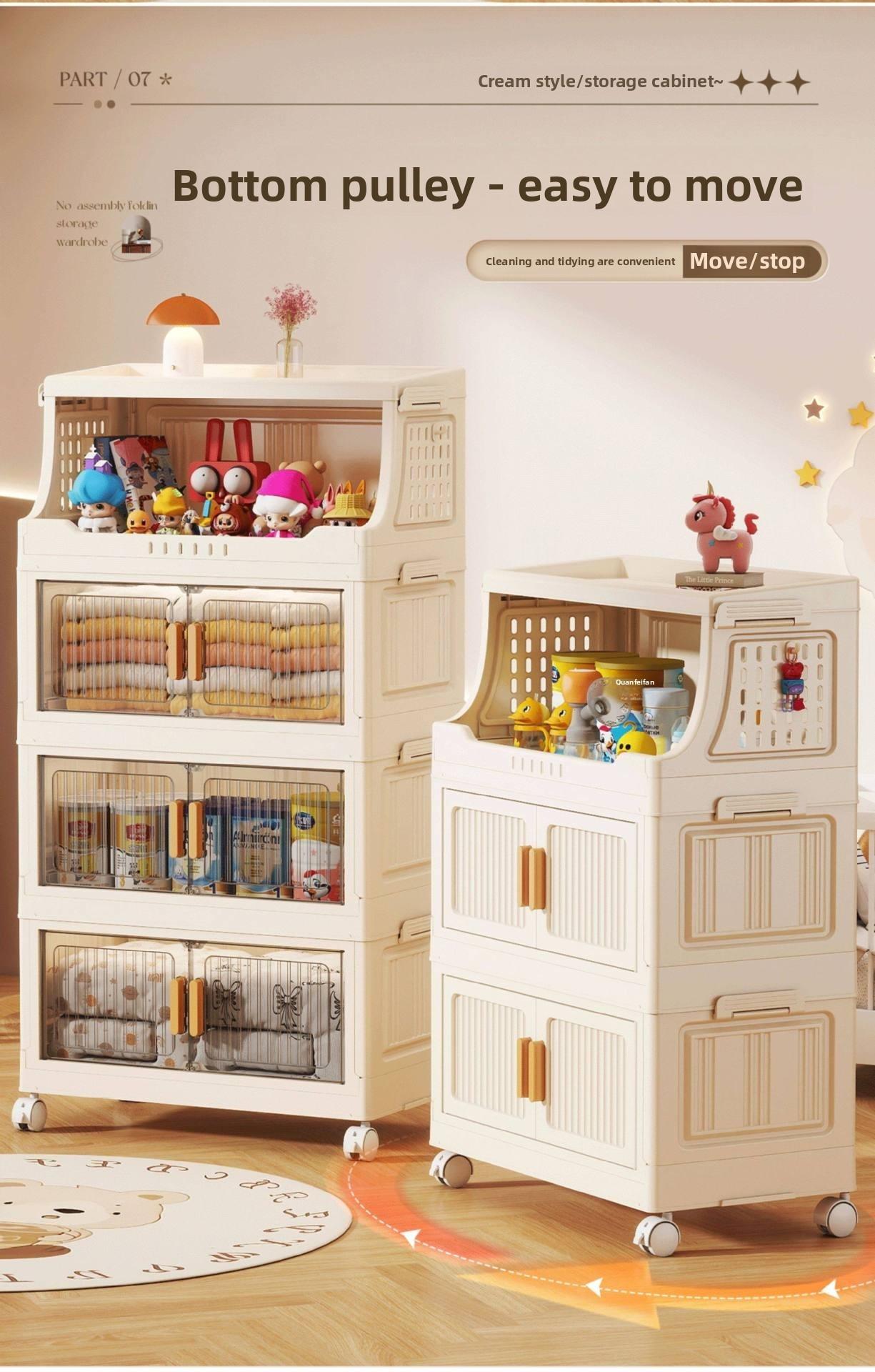 Large-capacity covered multi-tier stackable storage cabinet, wheeled foldable plastic storage cabinet, closet organizer and storage box, decorative cube closet organizer, for living room, bedroom, bathroom, office, dormitory, Space Saving Furniture