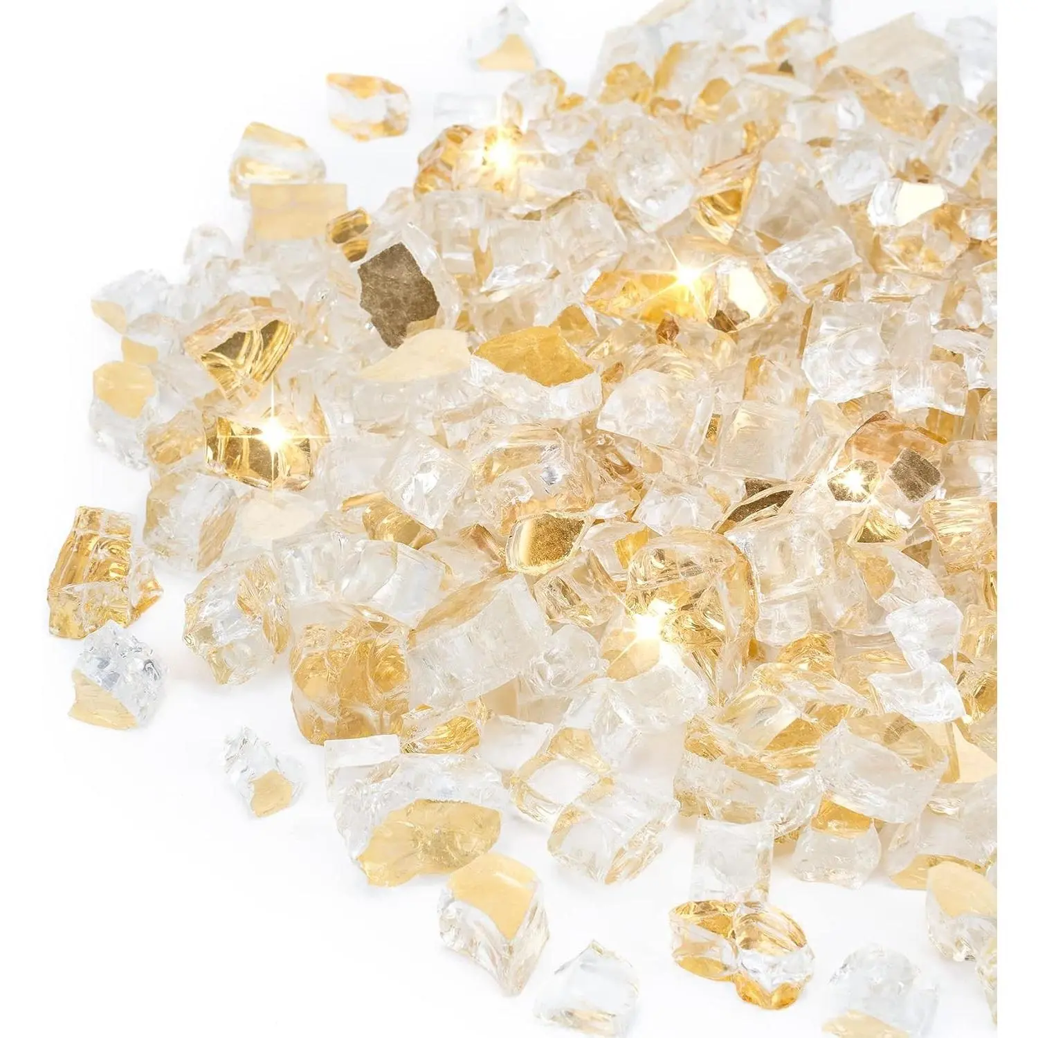 10-Pound Fire Glass - 1/2 inch Reflective Tempered Fire Glass for Fireplace Fire Pit, Gold Reflective | Reflective Fire Glass for Indoor/Outdoor Fireplace, Fire Pit