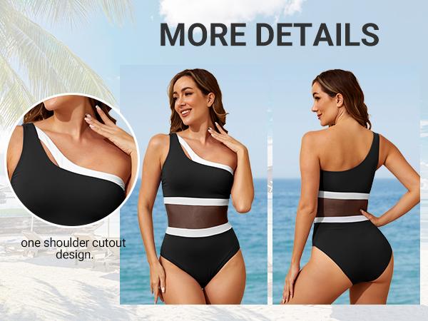 Holipick Women's One Shoulder One Piece Swimsuit Cutout Bathing Suits Mesh Slimming Swimwear for Teen Girls