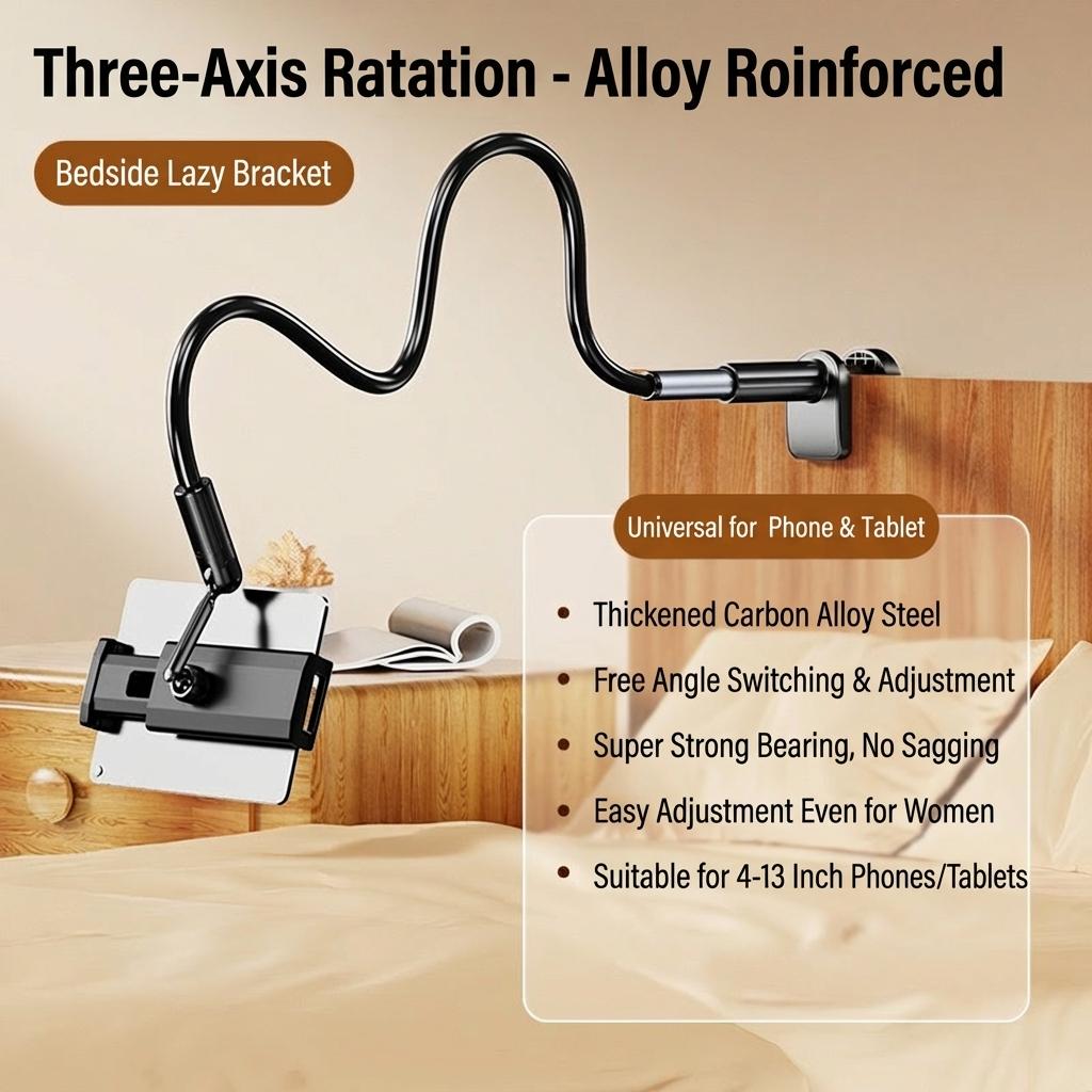 Flexible Design Multipurpose Adjustable Phone Holder, Smartphone Mount, Universal Phone Stand for Bedside & Desktop Use
