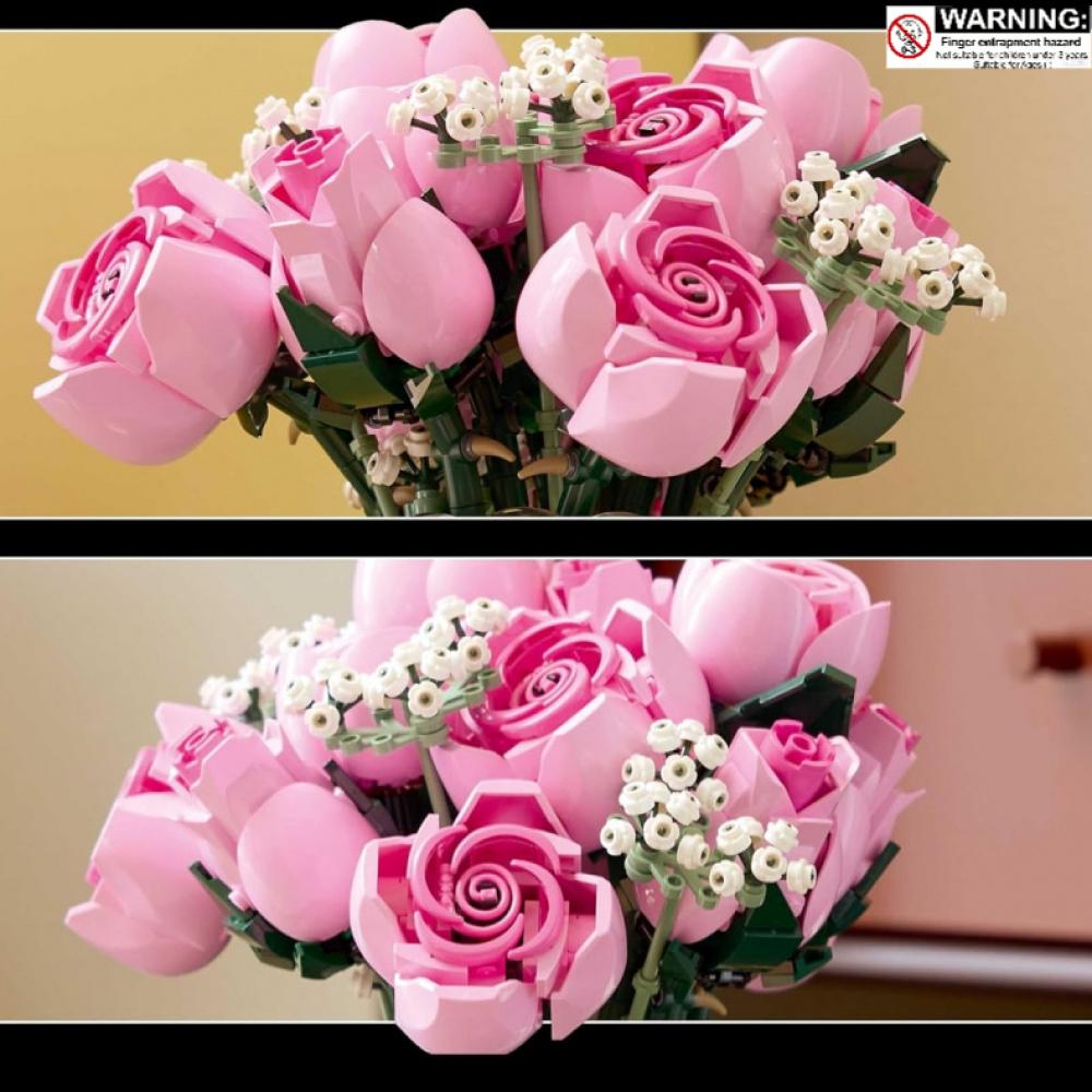 Flower Building Blocks Rose Bouquet Building Kit Artificial Flowers Building Set Botanical Collection Building Blocks Home Decor Flower Brick Set 822PCS Pink Roses Bouquet Building Blocks Set Valentine's Day Gift, Mother's Day Gift, Birthday Gift for Her,