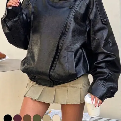 Spring/Autumn New Women's Loose Oversized European And American Style Fashion Minimalist Versatile Loose Fitting Jacket Premium Faux Leather Coat Black