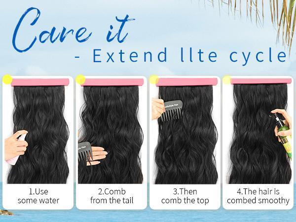 KooKaStyle Clip In Synthetic Hair Extensions Long Wavy Curly 4PCS Thick Hair Piece Natural Hair Ladies Hair Extensions Daily Going Out Party Wear Natural Firm Invisible