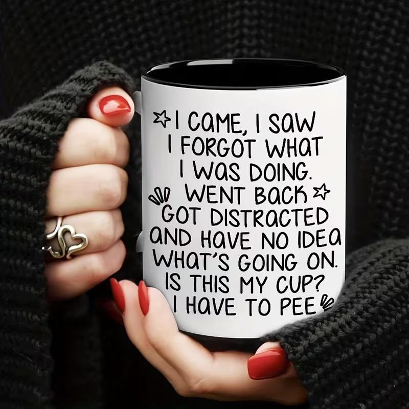 1pc Funny FORGETFUL Elderly Comic Mug - Ceramic Coffee Cup with "I Came & I Saw..." Funny Face, Suitable for Hot/Cold Drinks, Gift for Seniors, Birthday or Holiday Gifts
