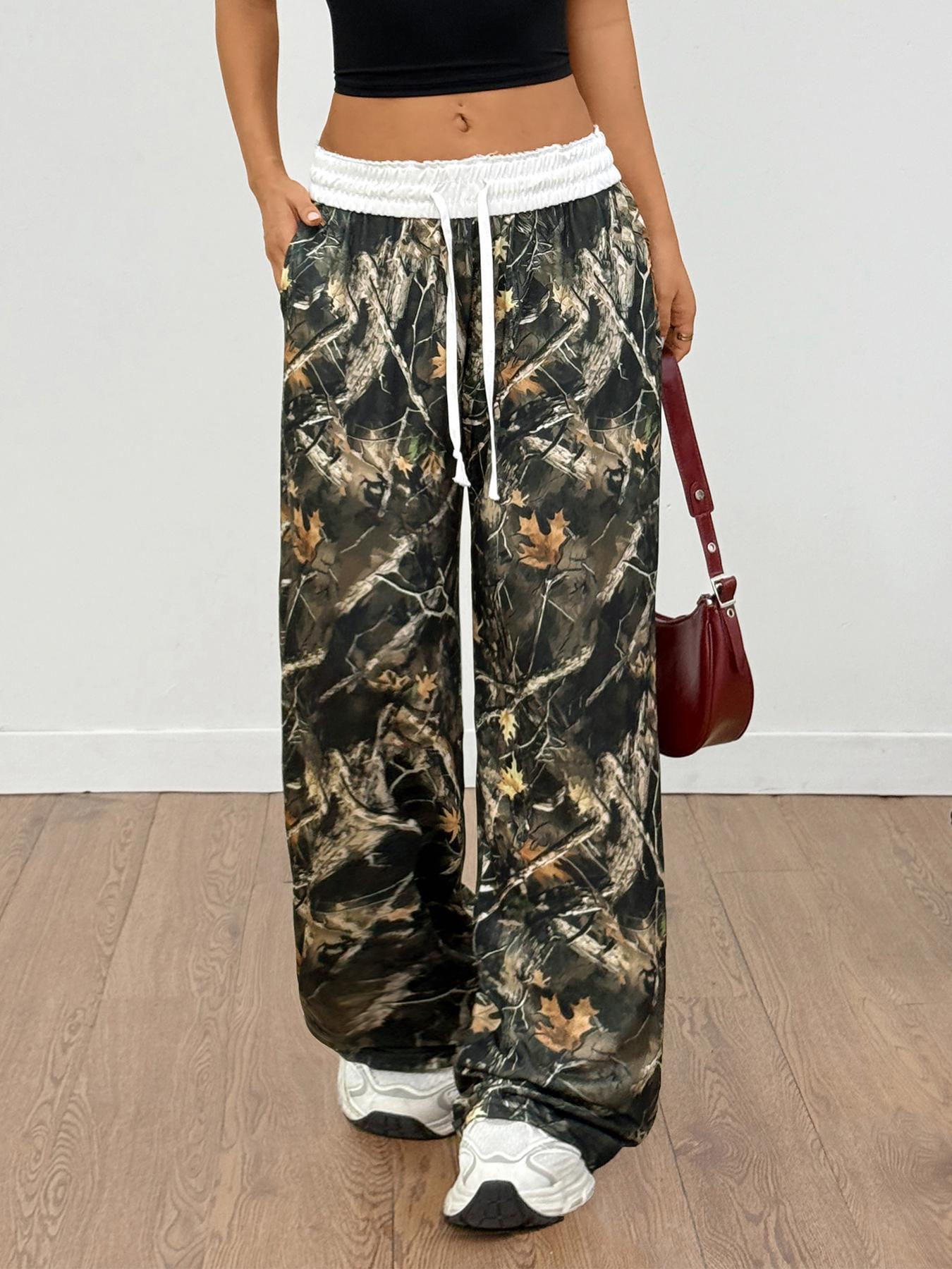 Women's High Elasticity Running Pants with Color Block Waistband Design, Outdoor Casual Hiking Gym Jogging Sportswear with Pockets Gym Sportswear Bottoms