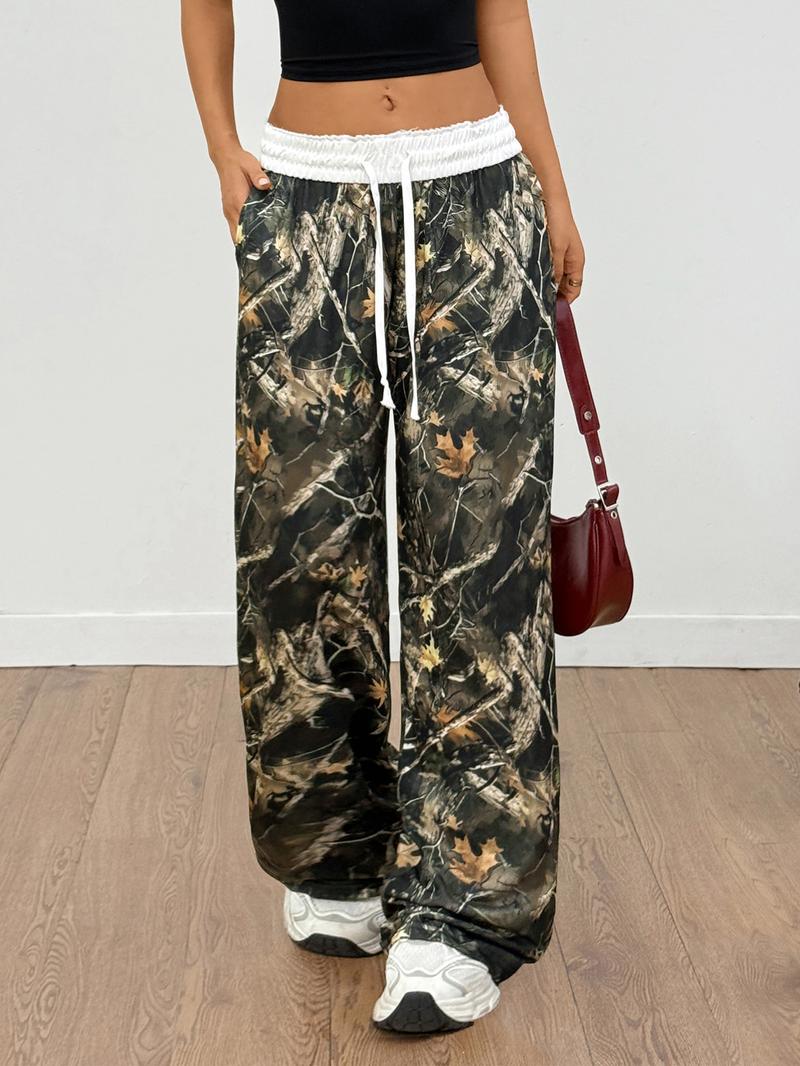 Women's High Elasticity Running Pants with Color Block Waistband Design, Outdoor Casual Hiking Gym Jogging Sportswear with Pockets, Cute Gym Clothes