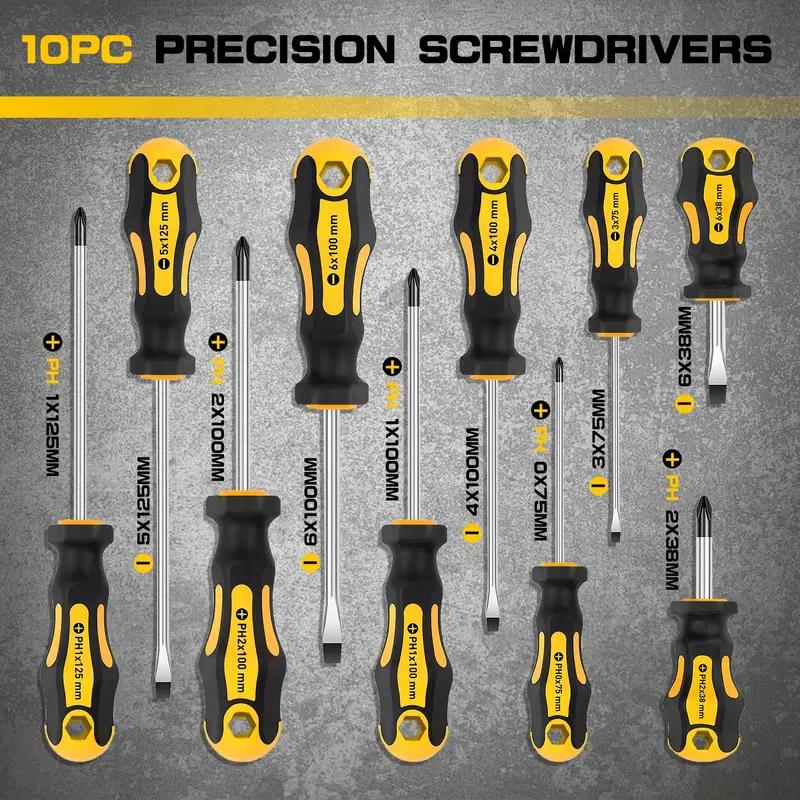 11pcs Magnetic Screwdriver Set, Chrome Vanadium Steel, Lemon Yellow, Polished Finish, Flat & Phillips Heads,Nail Puller Includes Pick & Hook Tools, for Mechanics, Construction, Carpentry Hardware#TikTokShopBacktoSchool