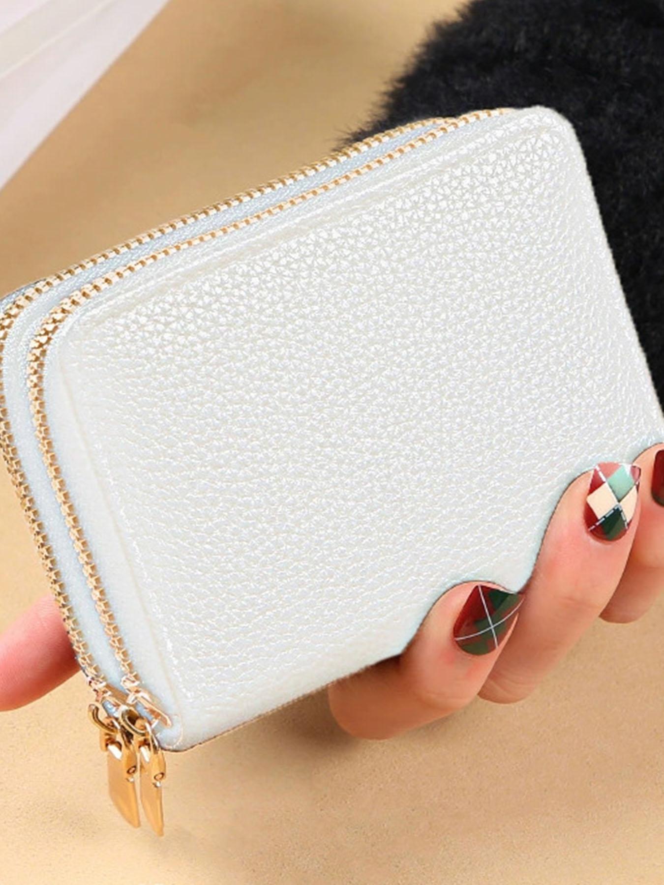 Women's Black Quilted Short Wallet, Slim Bi-Fold Card Holder, Zippered Coin Pocket, Simple Wallet