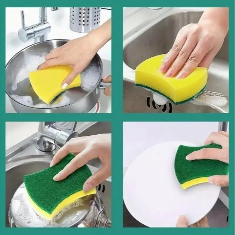 Kitchen Cleaning Sponge Set, 5-Piece Modern Simple Home Dual-Sided Dishwashing Sponge, Scrubbing Pad, Kitchen Washing Sponge, Household Pan Cleaner