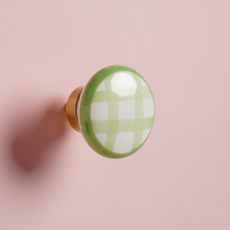 2 Pcs Brass & Ceramic Hand-Painted Grid Pull Handles, Vintage Style Knobs for Wardrobe/cabinet/drawer/Doorknob, 5 Colors, Anti-Oxidation Screws Included