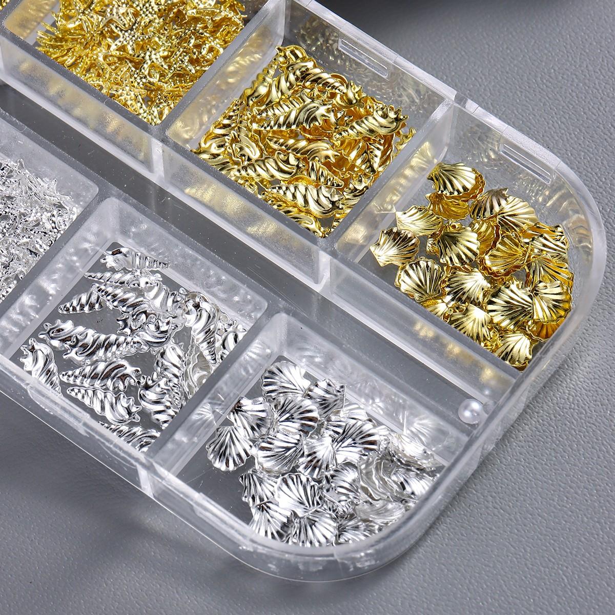 Summer Beach Style Nail Art Accessories, 3D Metal Rivets, Starfish, Shell, Seashell Shapes, Pearl, Caviar Beads, DIY Nail Decoration
