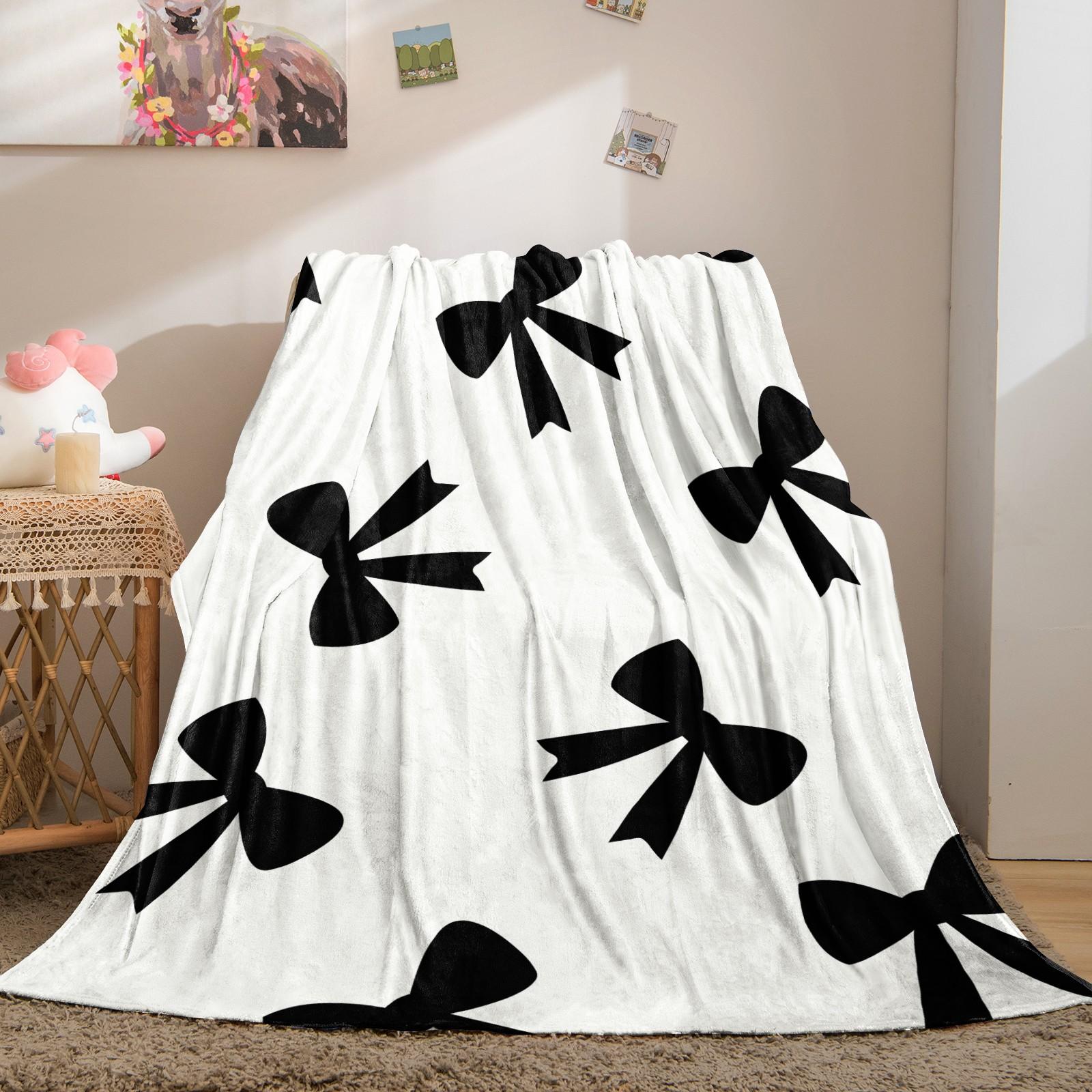 Cute Bow Knot Throw Blanket, Kawaii Pastel Ribbon Soft Flannel Blanket for Sofa Bed, Cozy Gift for Girls Women